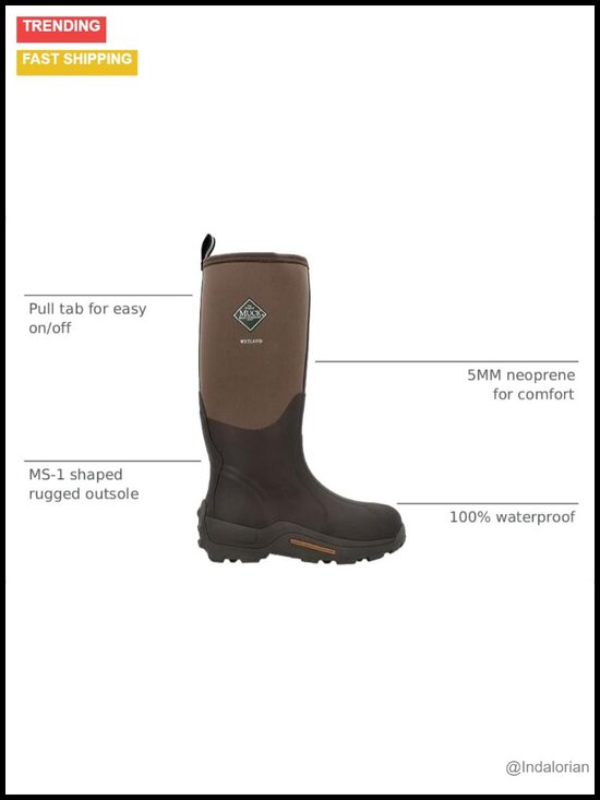 MUCK Men\'s Wetland Boot - Knee-High Rubber Rain Boots with Stretch-Fit Topline